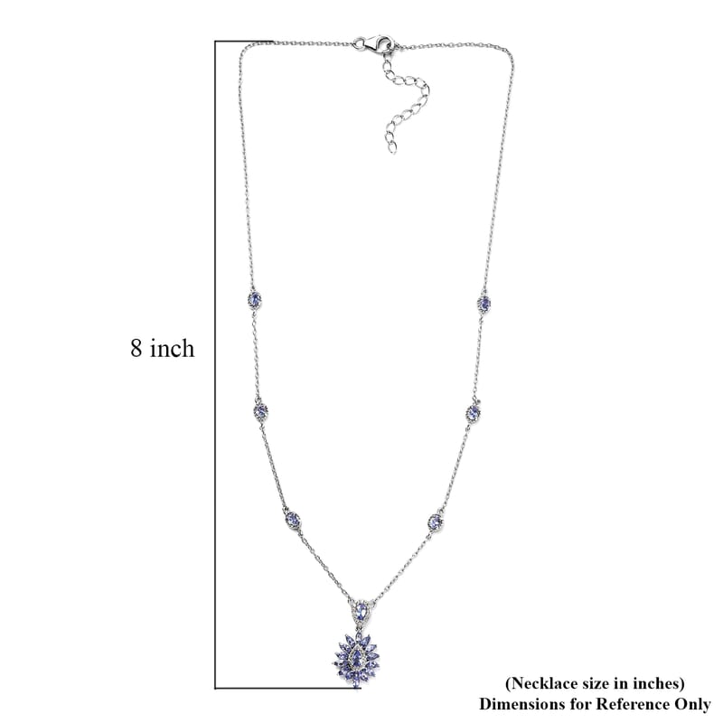 Tanzanite and White Zircon Necklace 18 Inches in Platinum Over Sterling Silver 2.65 ctw
