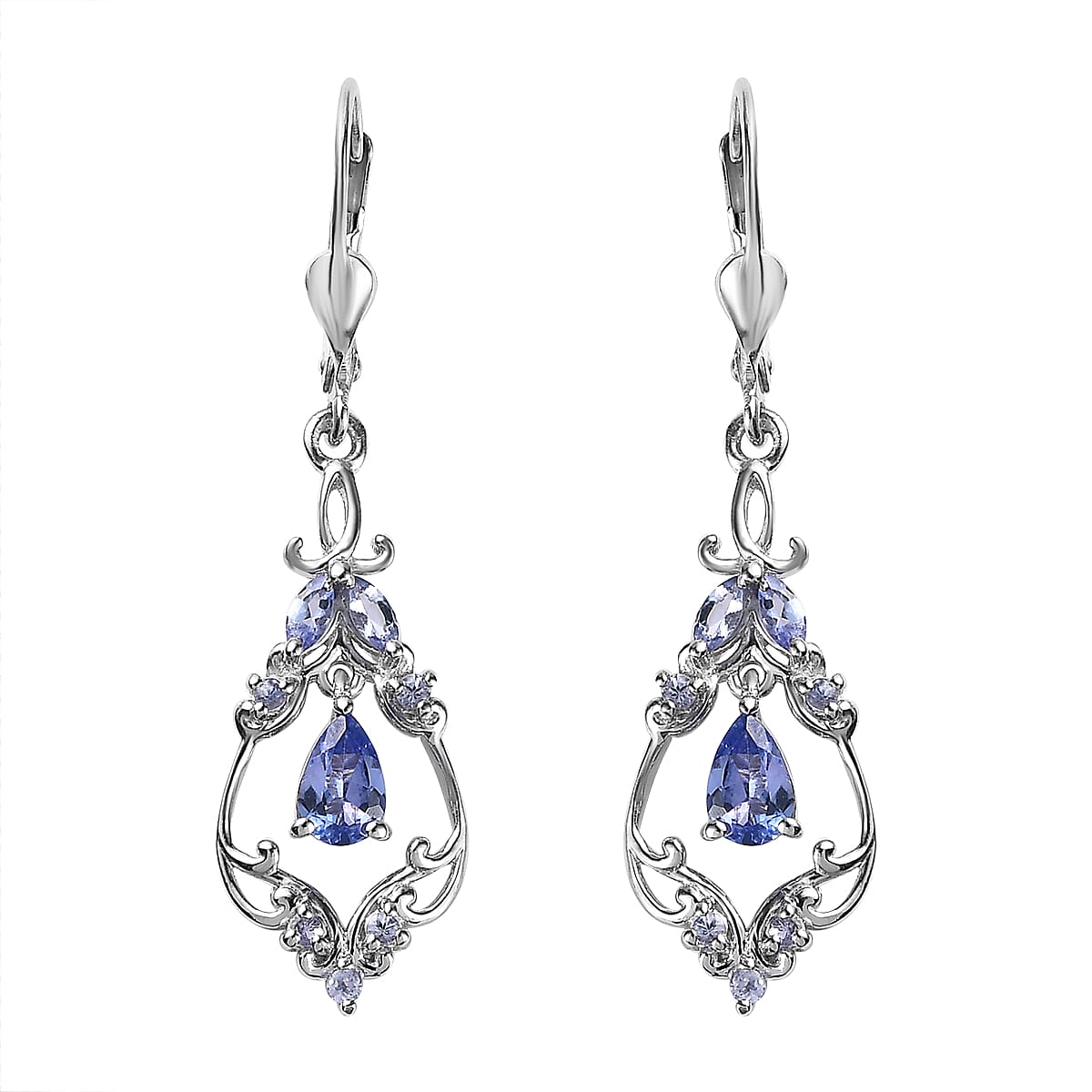 Tanzanite Lever Back Earrings in Platinum Over Sterling Silver 1.25 ctw