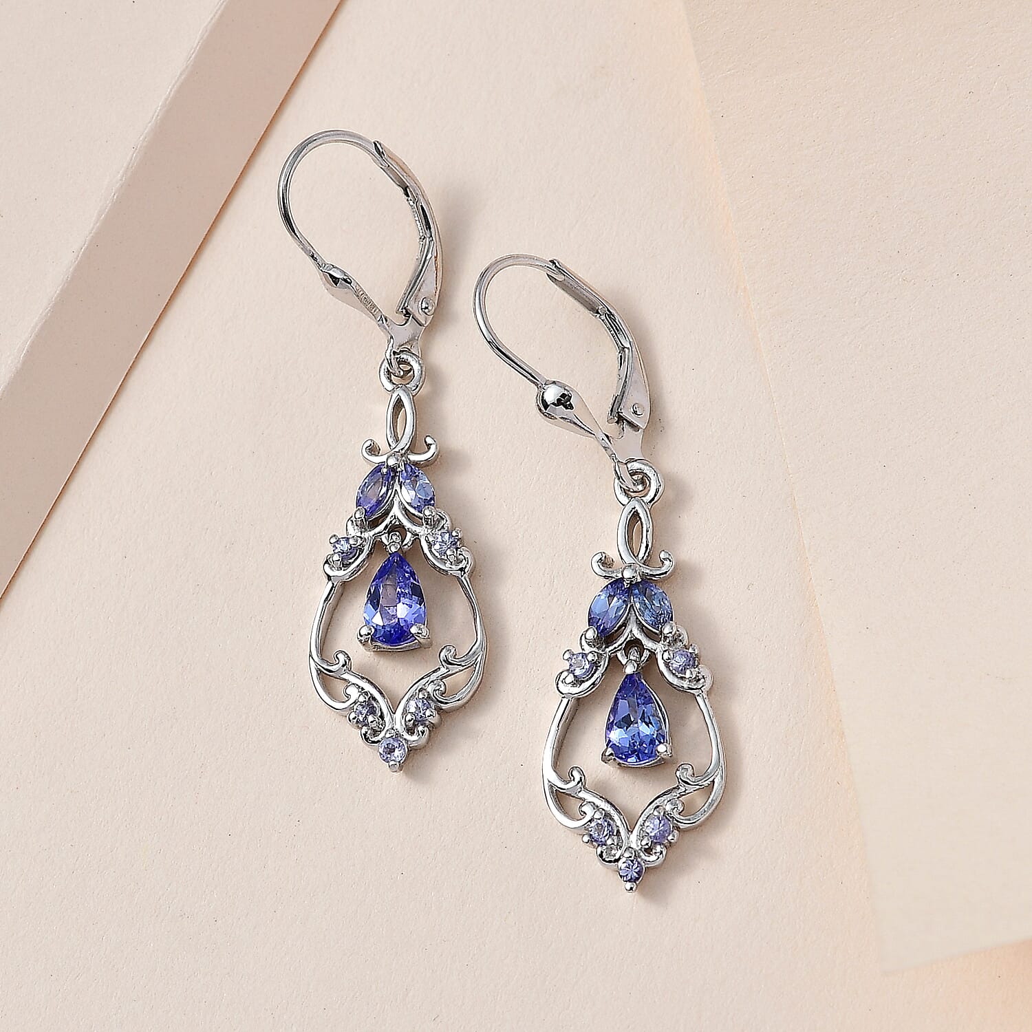 Tanzanite Lever Back Earrings in Platinum Over Sterling Silver 1.25 ctw