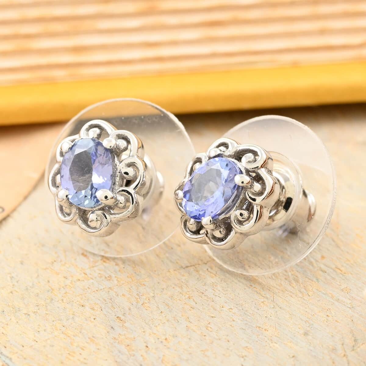 Tanzanite Stud Earrings in Platinum Over Sterling Silver 0.65 ctw image number 1