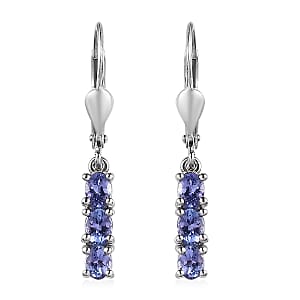 Tanzanite Lever Back Earrings in Platinum Over Sterling Silver 1.10 ctw
