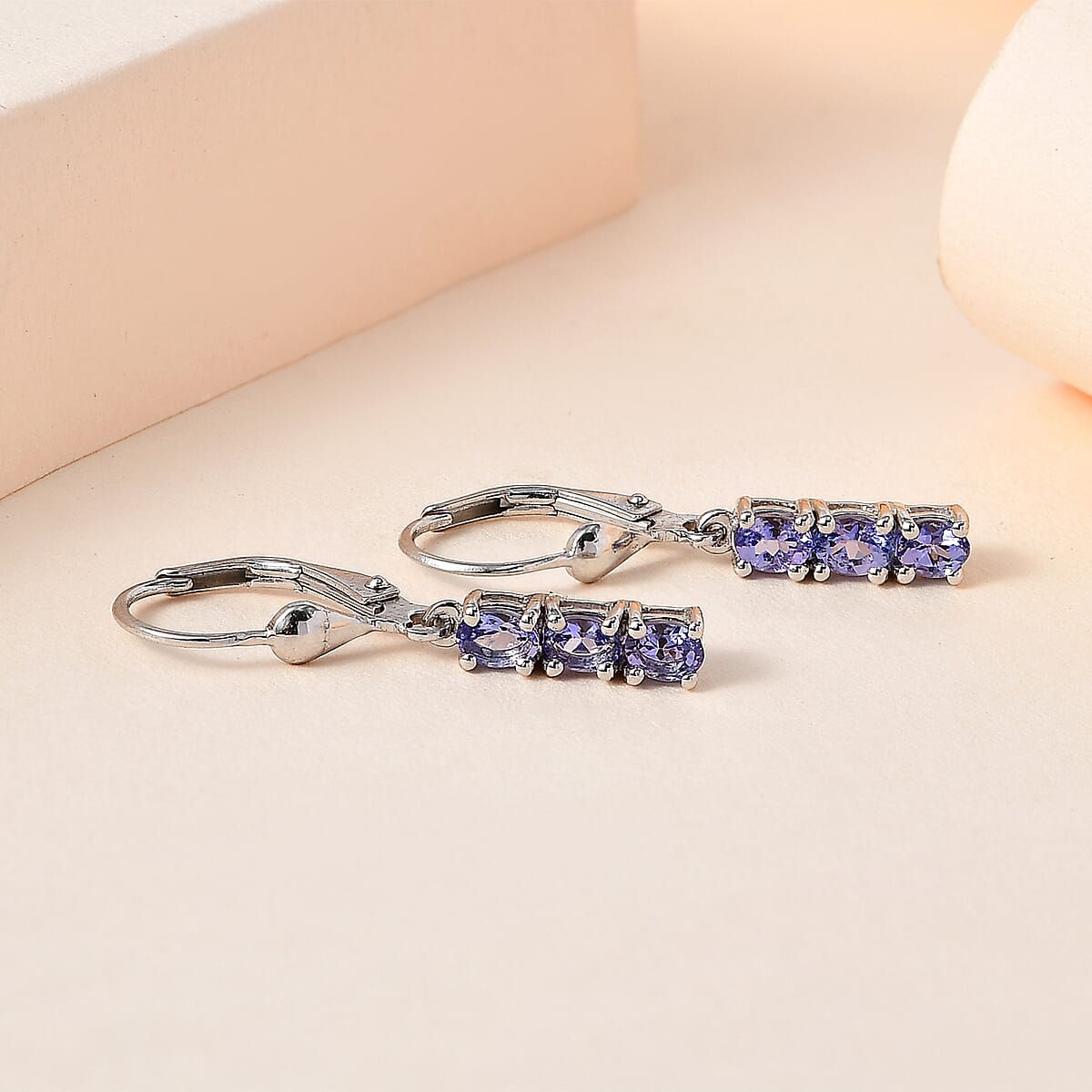 Tanzanite Lever Back Earrings in Platinum Over Sterling Silver 1.10 ctw image number 1