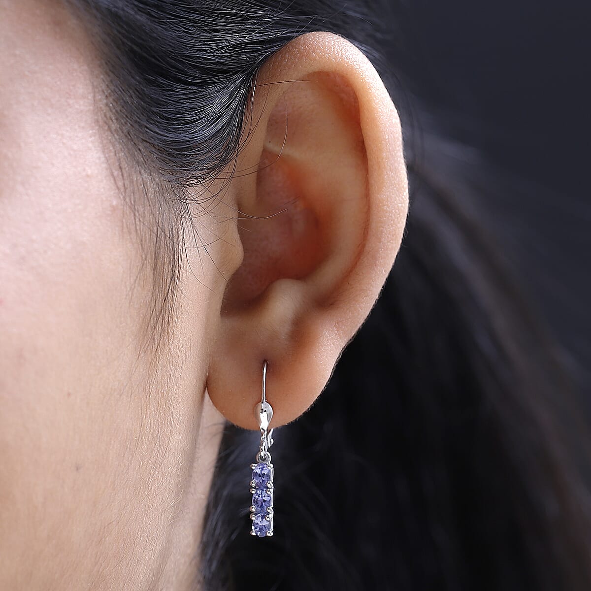 Tanzanite Lever Back Earrings in Platinum Over Sterling Silver 1.10 ctw image number 2