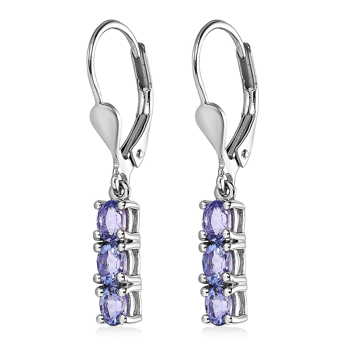 Tanzanite Lever Back Earrings in Platinum Over Sterling Silver 1.10 ctw image number 3