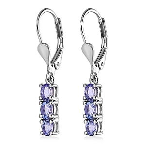 Tanzanite Lever Back Earrings in Platinum Over Sterling Silver 1.10 ctw