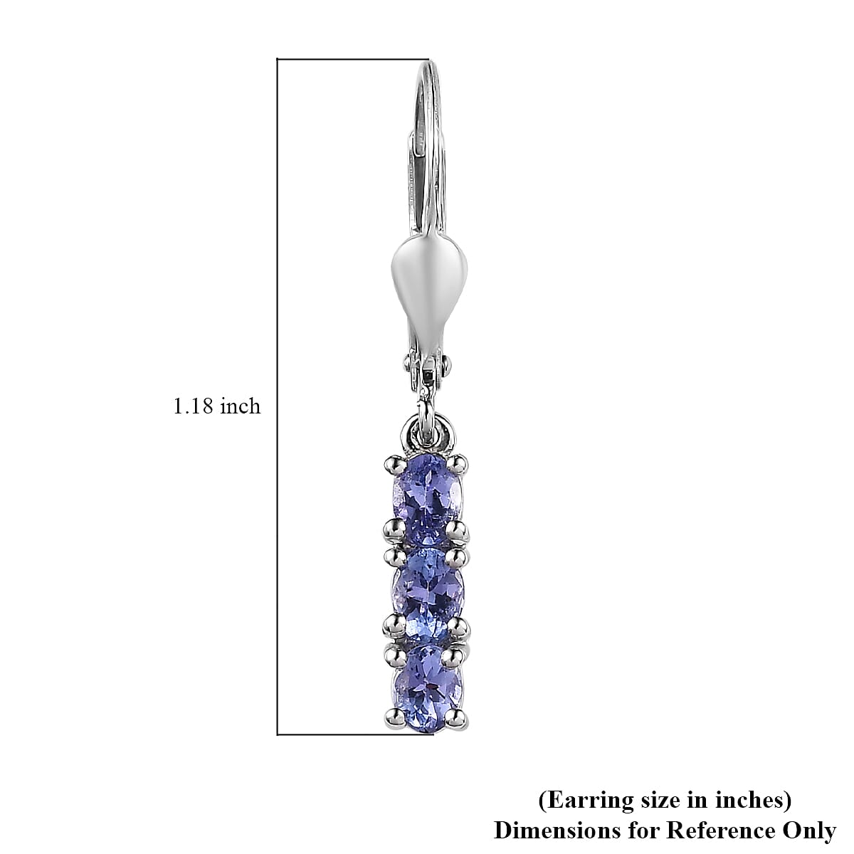 Tanzanite Lever Back Earrings in Platinum Over Sterling Silver 1.10 ctw image number 5