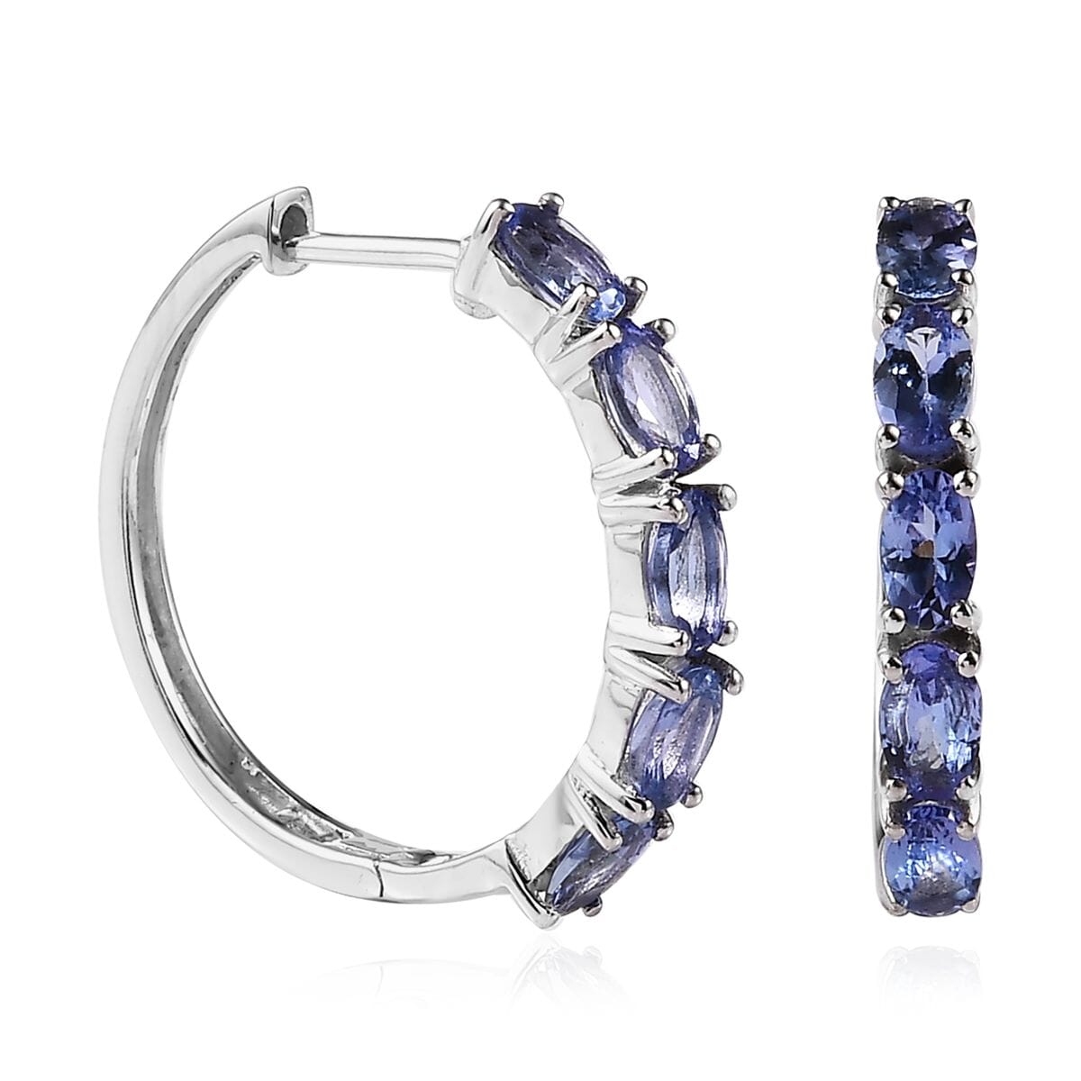 Buy Tanzanite Hoop Earrings in Platinum Over Sterling Silver 2.35 ctw ...