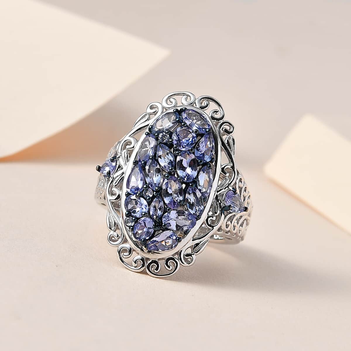 Tanzanite Ring in Platinum Over Sterling Silver (Size 10.0) 3.50 ctw image number 1