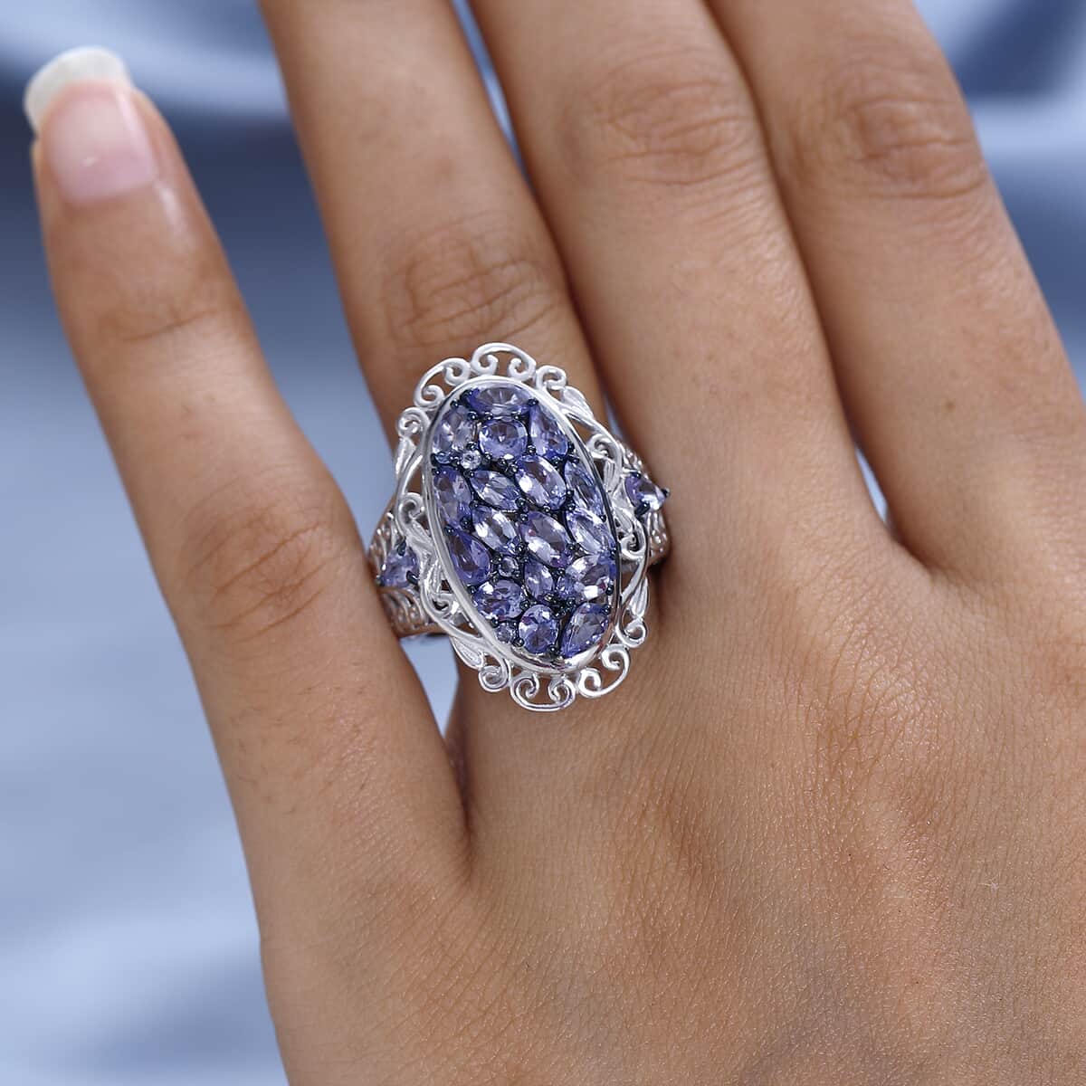 Tanzanite Ring in Platinum Over Sterling Silver (Size 10.0) 3.50 ctw image number 2