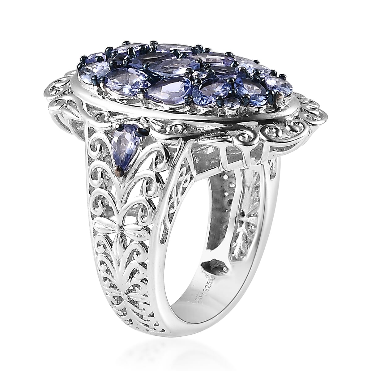 Tanzanite Cluster Ring in Platinum Over Sterling Silver (Size 6.0) 3.50 ctw image number 3