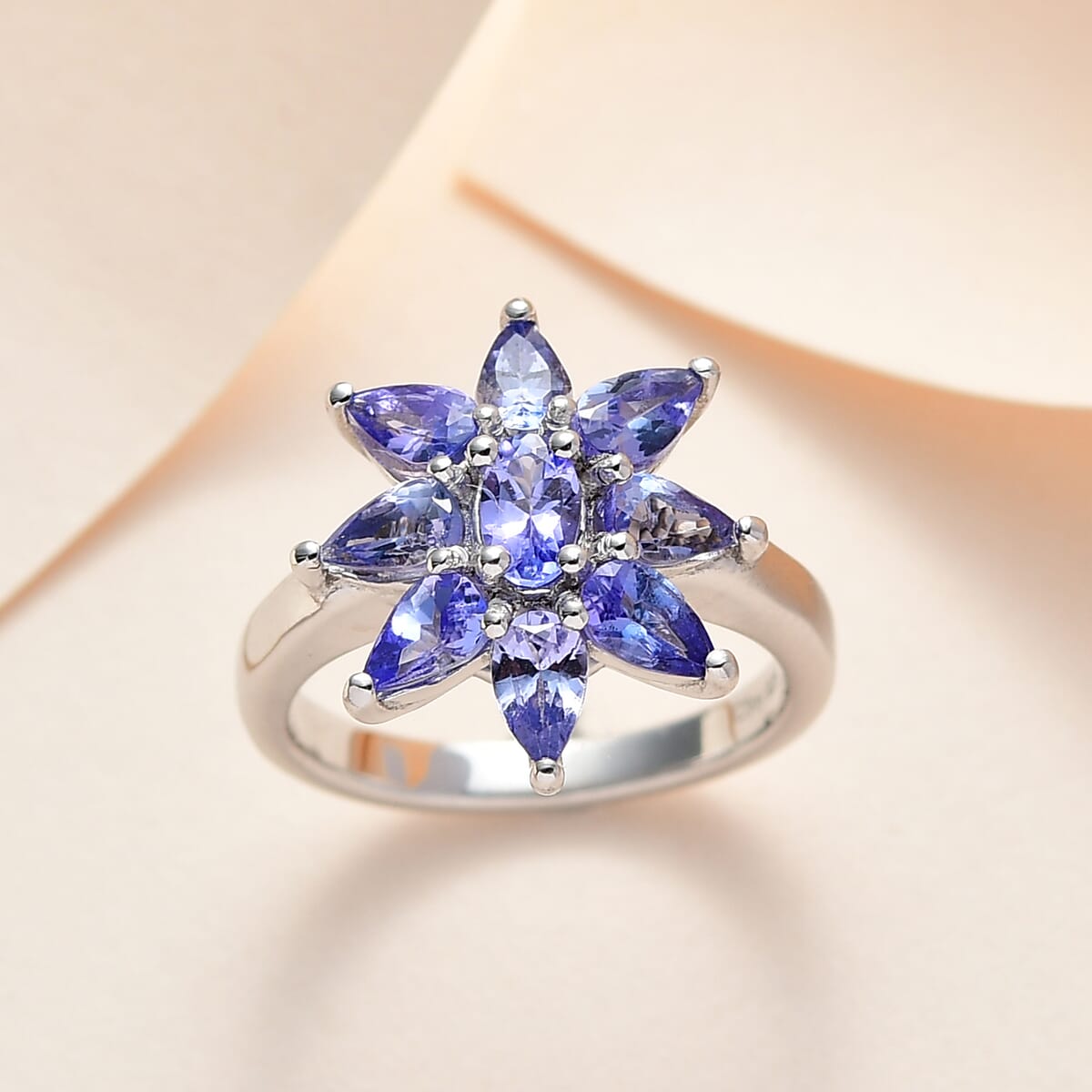 Tanzanite Floral Ring in Platinum Over Sterling Silver 1.85 ctw image number 1