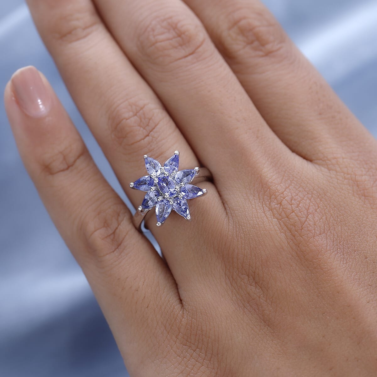 Tanzanite Floral Ring in Platinum Over Sterling Silver 1.85 ctw image number 2