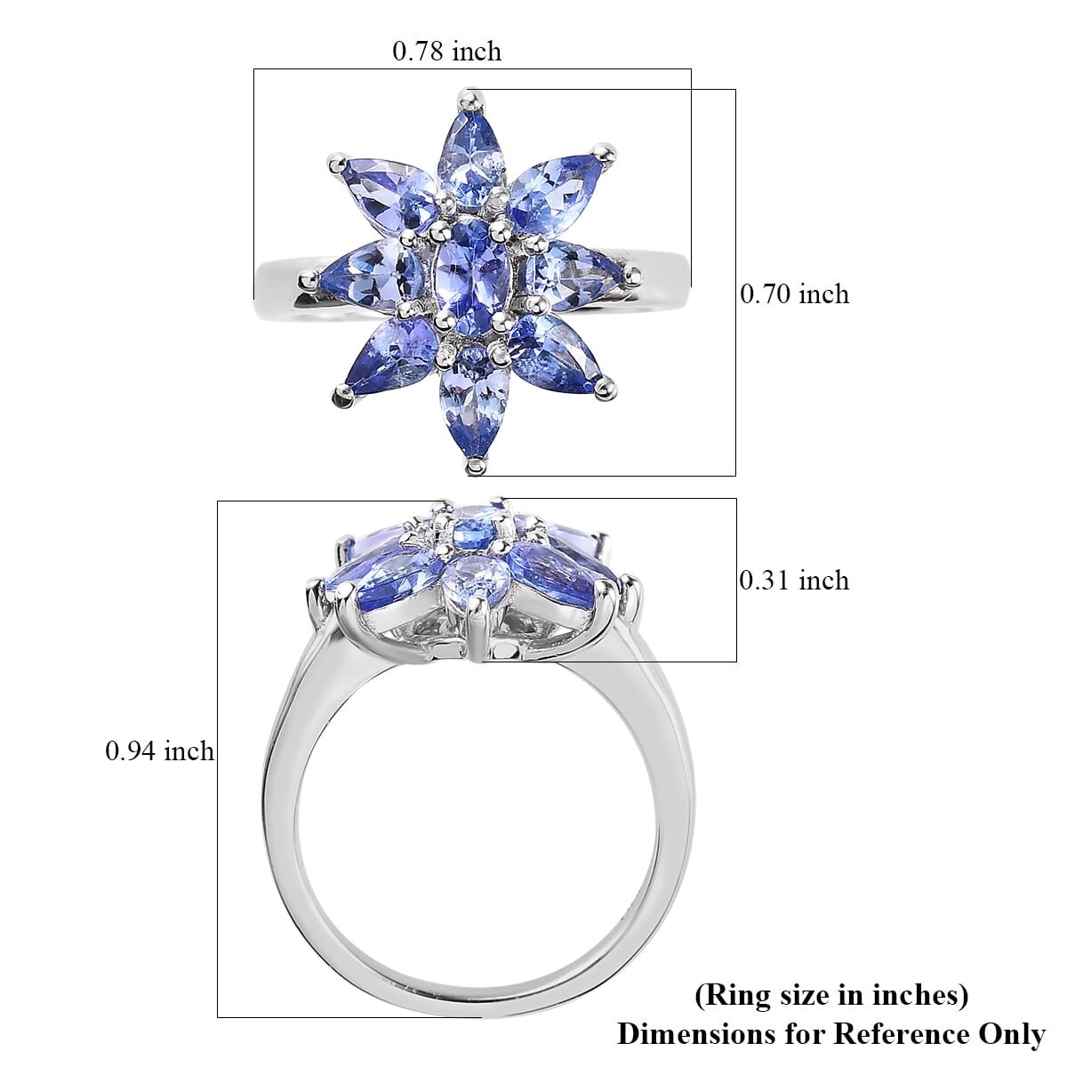 Tanzanite Floral Ring in Platinum Over Sterling Silver 1.85 ctw image number 5
