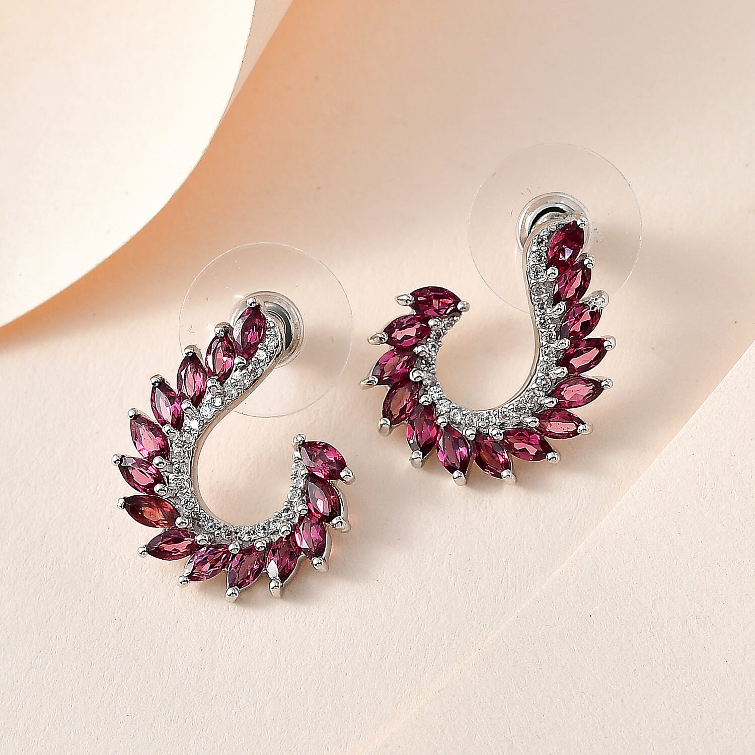Tanzanian Rhodolite Garnet and White Zircon Earrings in Platinum Over Sterling Silver 3.20 ctw