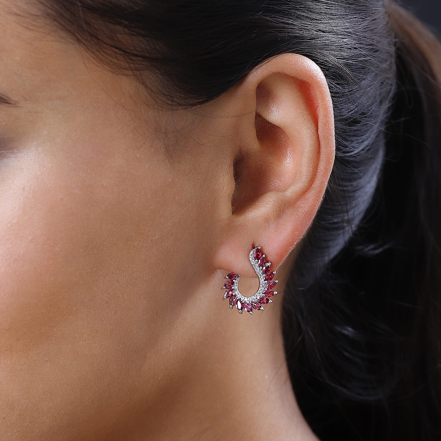 Tanzanian Rhodolite Garnet and White Zircon Earrings in Platinum Over Sterling Silver 3.20 ctw
