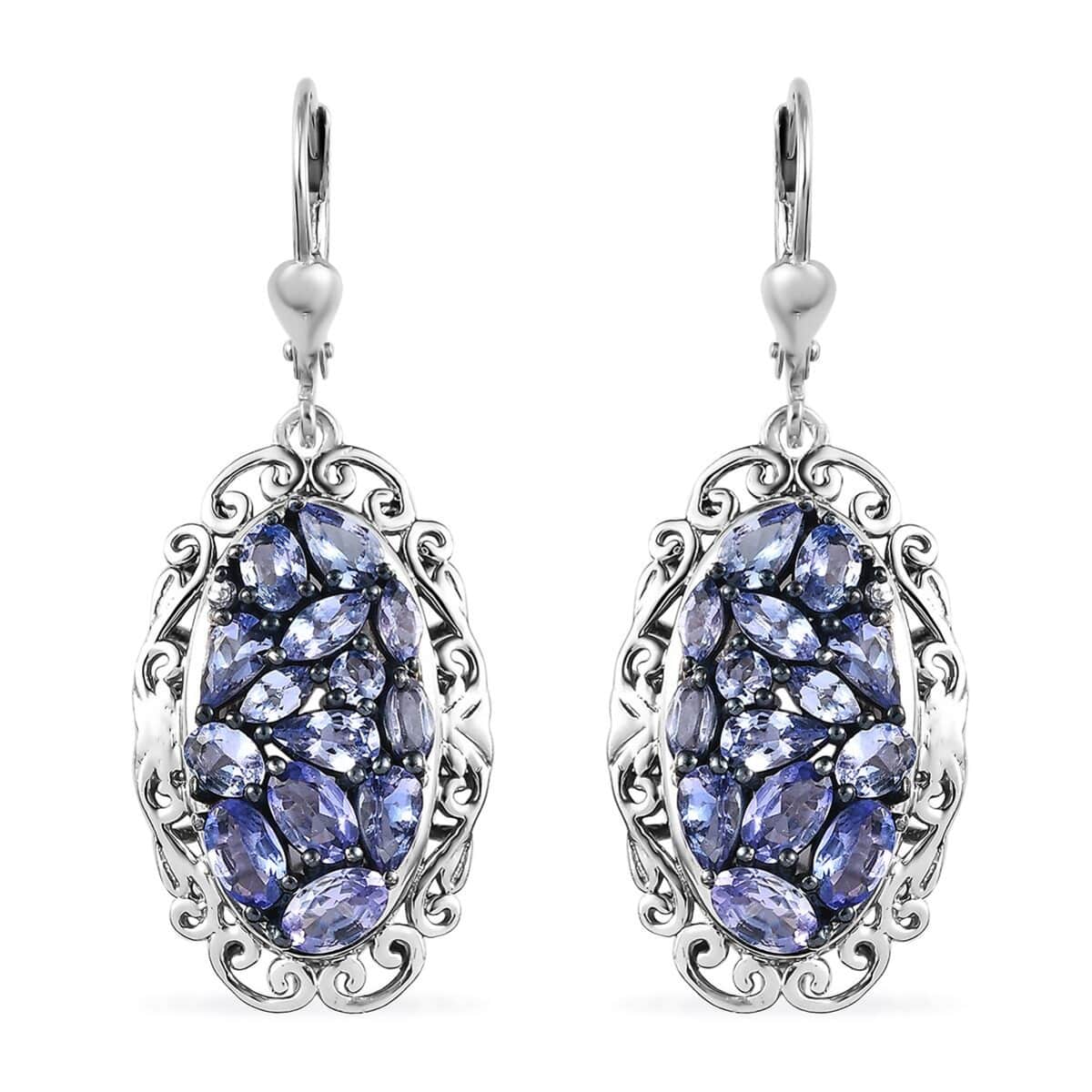 Buy Tanzanite Lever Back Earrings in Platinum Over Sterling Silver 4.65 ...