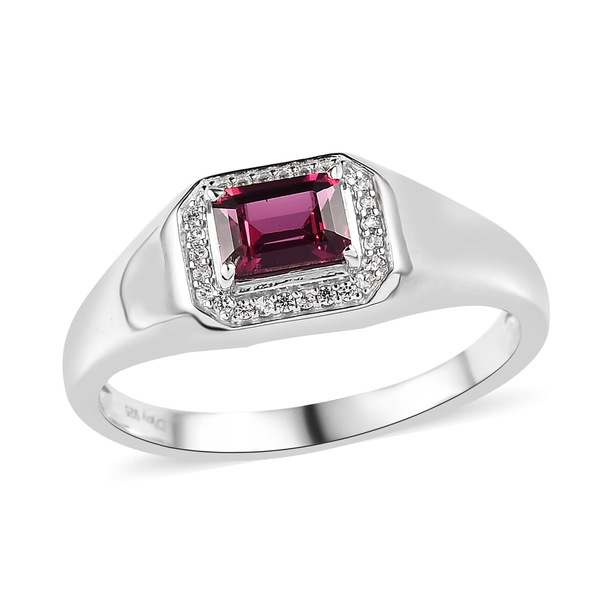 Tanzanian Rhodolite Garnet and White Zircon Men's Ring in Platinum Over Sterling Silver 1.40 ctw image number 0