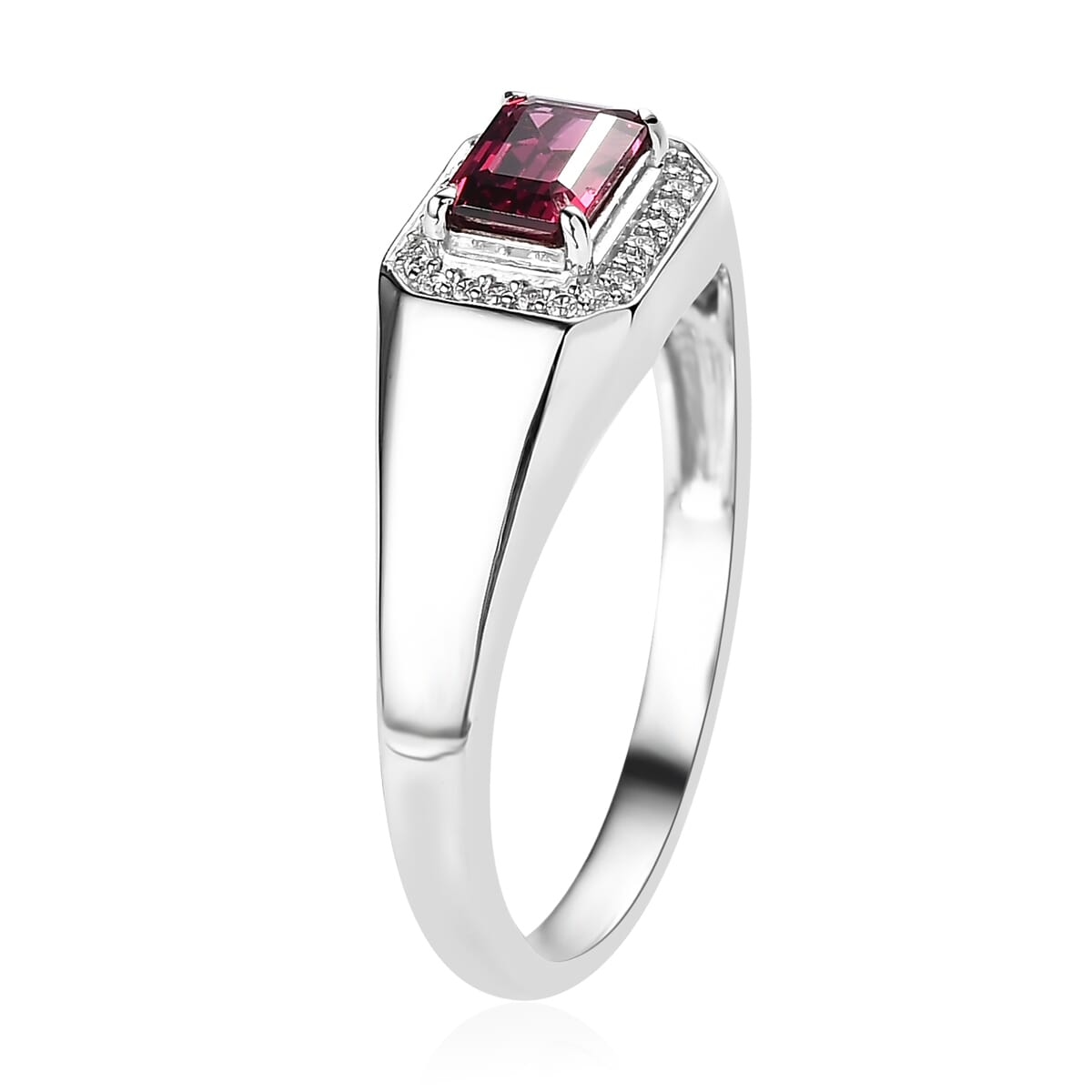 Tanzanian Rhodolite Garnet and White Zircon Men's Ring in Platinum Over Sterling Silver 1.40 ctw image number 3