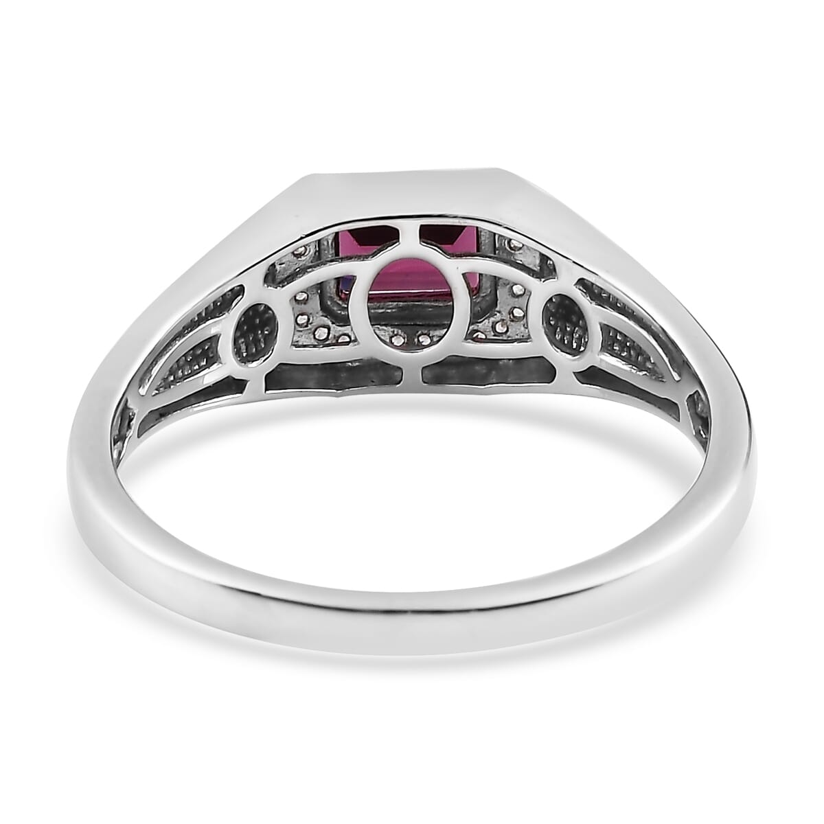 Tanzanian Rhodolite Garnet and White Zircon Men's Ring in Platinum Over Sterling Silver 1.40 ctw image number 4