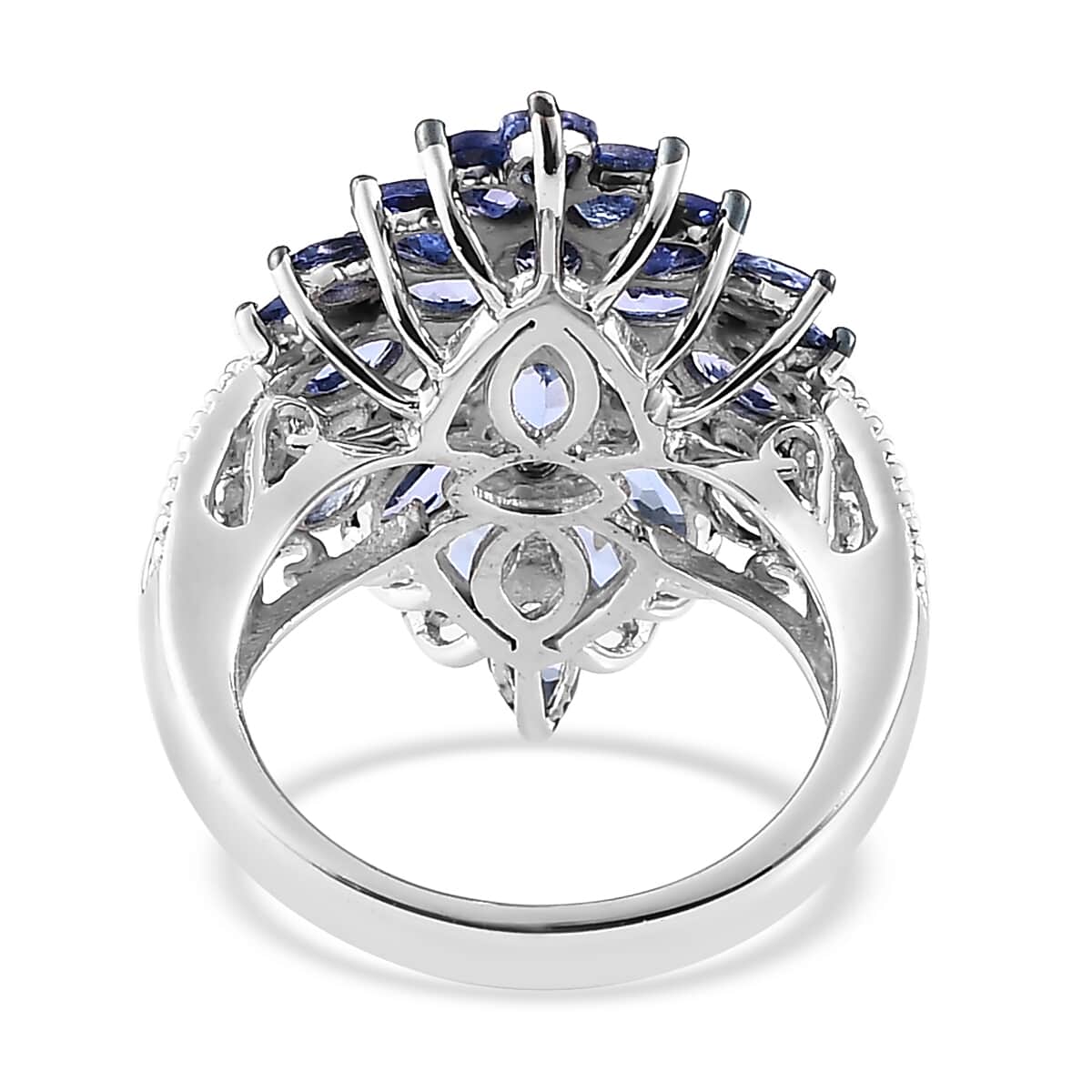 Tanzanite Florla Spray Ring in Platinum Over Sterling Silver (Size 10.0) 4.90 ctw image number 4