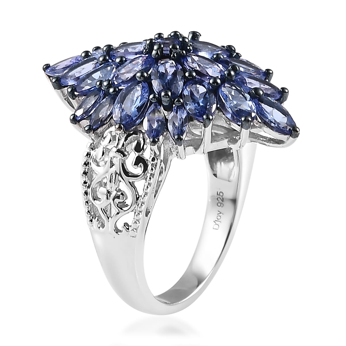 Tanzanite Floral Spray Ring in Platinum Over Sterling Silver (Size 5.0) 4.90 ctw image number 3