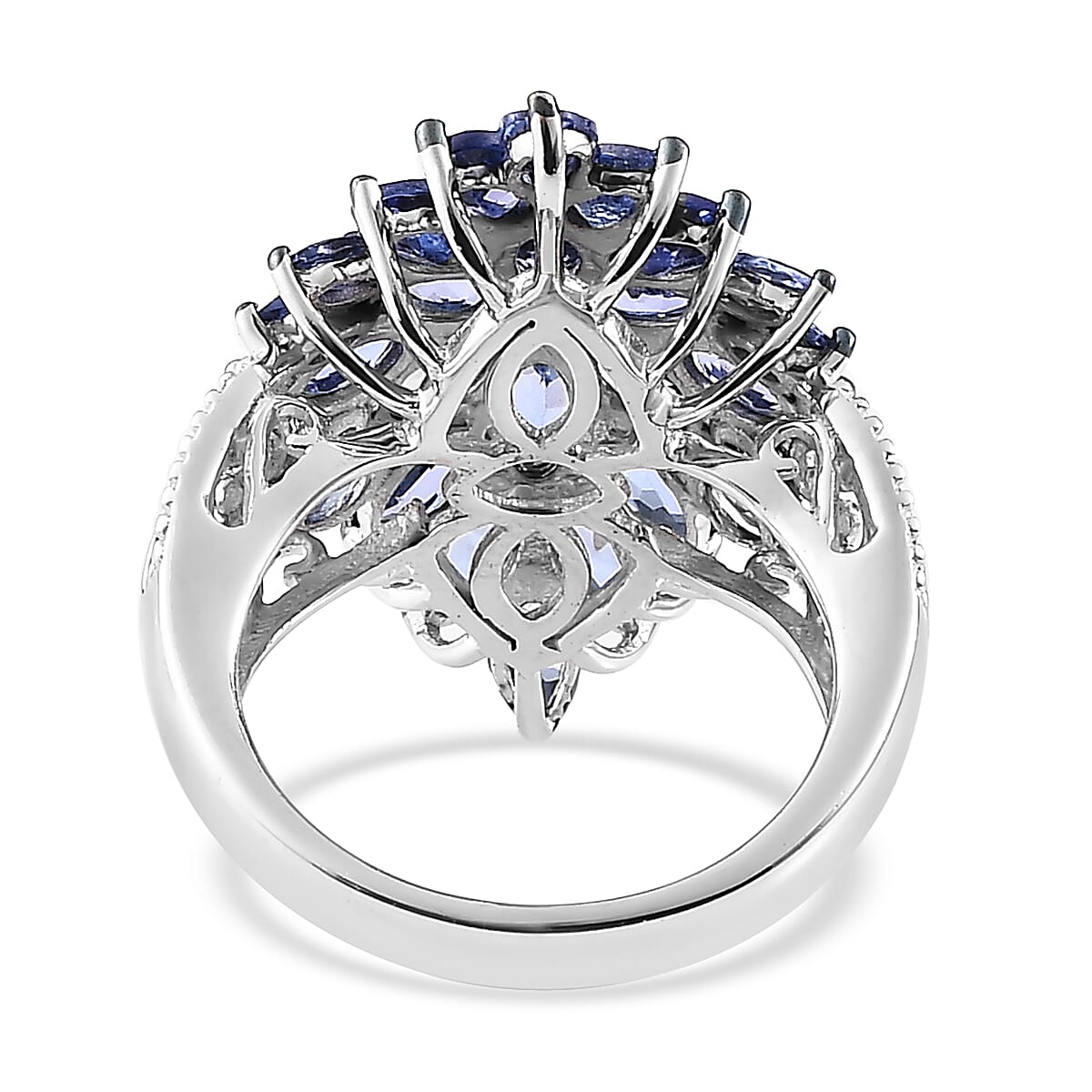 Tanzanite Floral Spray Ring in Platinum Over Sterling Silver (Size 5.0) 4.90 ctw