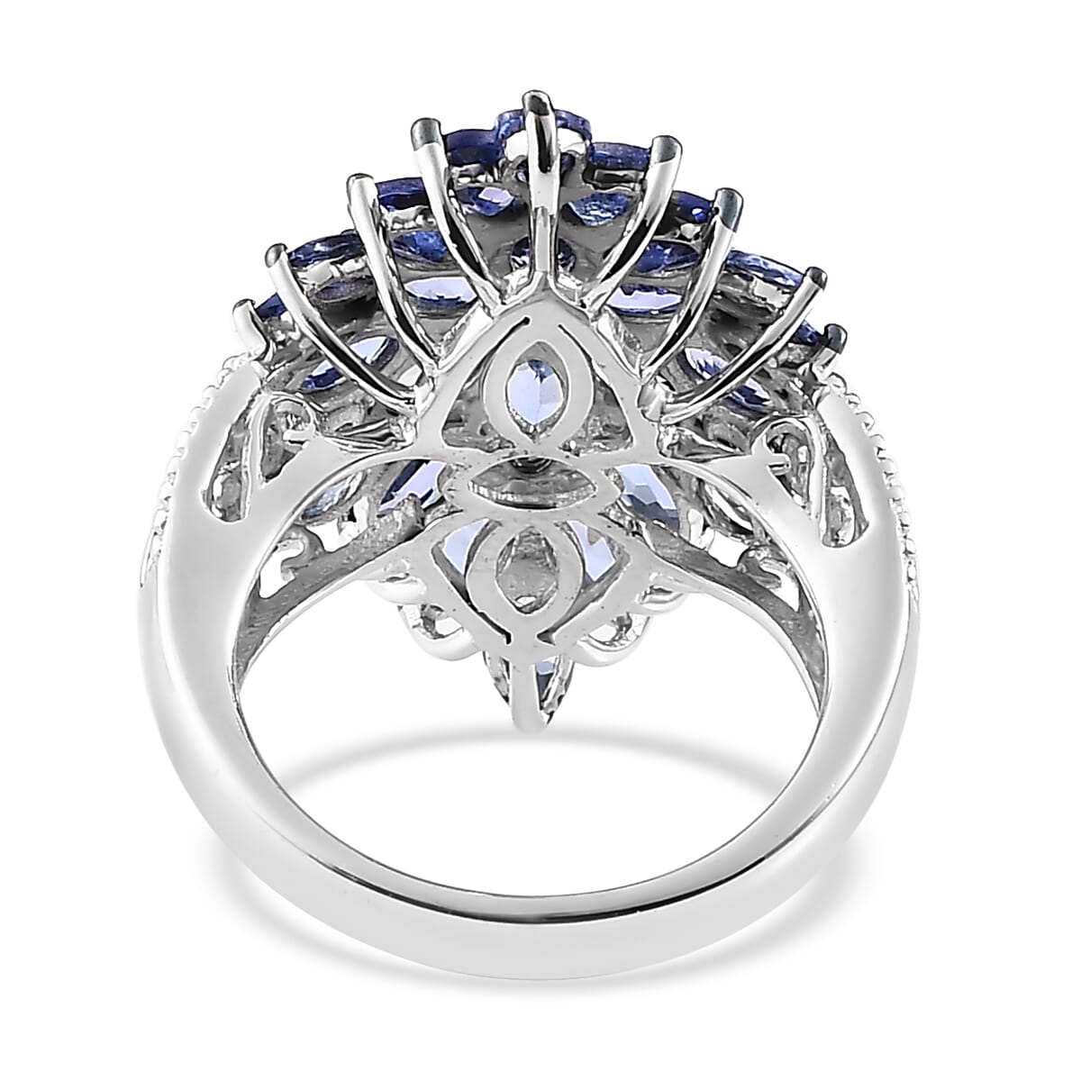 Tanzanite Floral Spray Ring in Platinum Over Sterling Silver (Size 5.0) 4.90 ctw image number 4