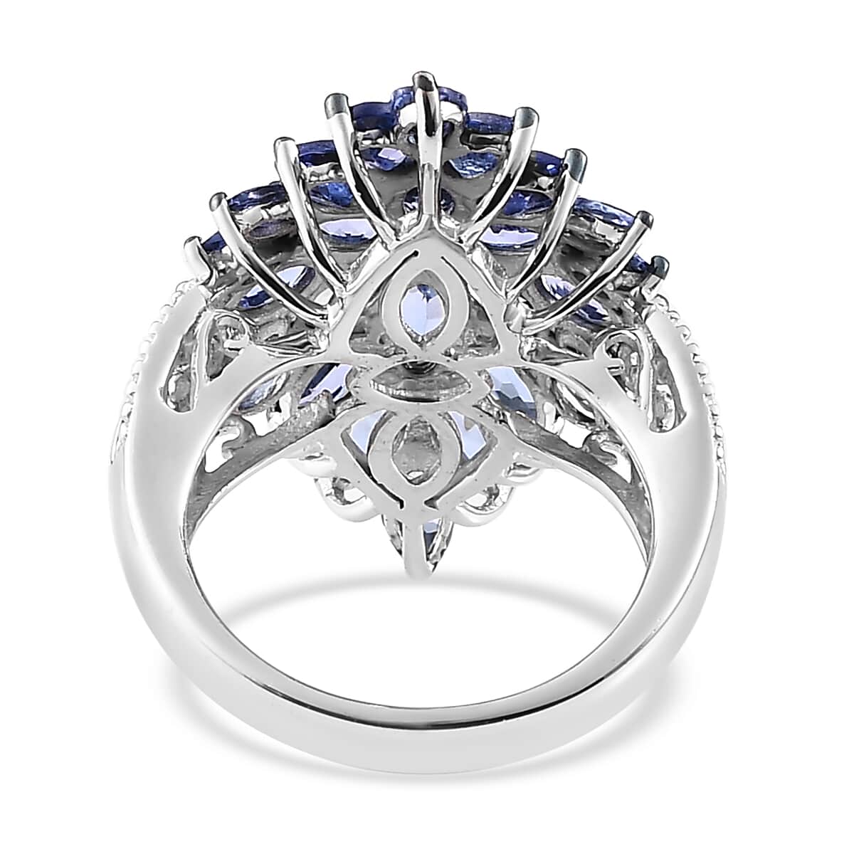 Tanzanite Floral Spray Ring in Platinum Over Sterling Silver (Size 7.0) 4.90 ctw image number 4