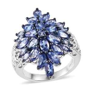 Tanzanite Floral Spray Ring in Platinum Over Sterling Silver (Size 8.0) 4.90 ctw