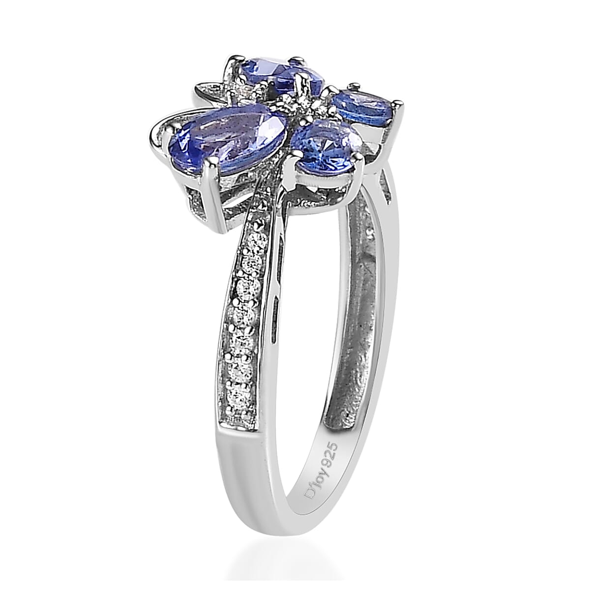 Tanzanite and White Zircon Butterfly Ring in Platinum Over Sterling Silver (Size 8.0) 1.35 ctw image number 3