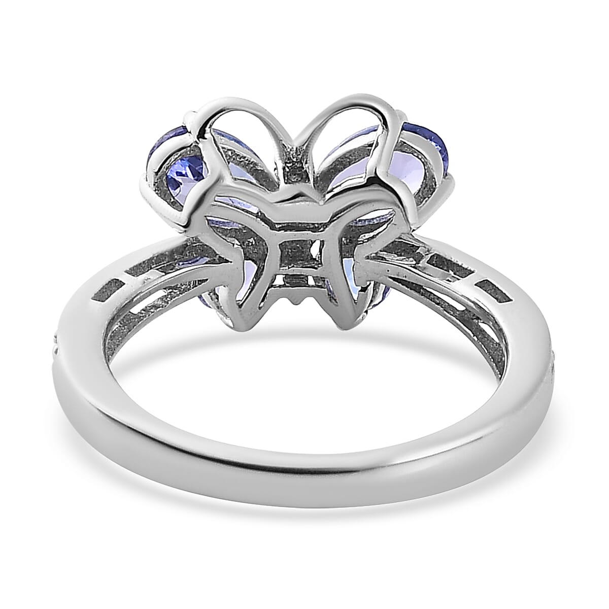 Tanzanite and White Zircon Butterfly Ring in Platinum Over Sterling Silver (Size 8.0) 1.35 ctw image number 4
