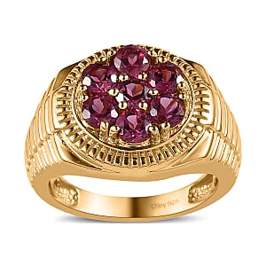 Tanzanian Rhodolite Garnet Men's Ring in Vermeil Yellow Gold Over Sterling Silver (Size 10.0) 2.30 ctw