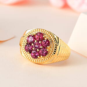 Tanzanian Rhodolite Garnet Men's Ring in Vermeil Yellow Gold Over Sterling Silver (Size 10.0) 2.30 ctw