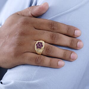 Tanzanian Rhodolite Garnet Men's Ring in Vermeil Yellow Gold Over Sterling Silver (Size 10.0) 2.30 ctw