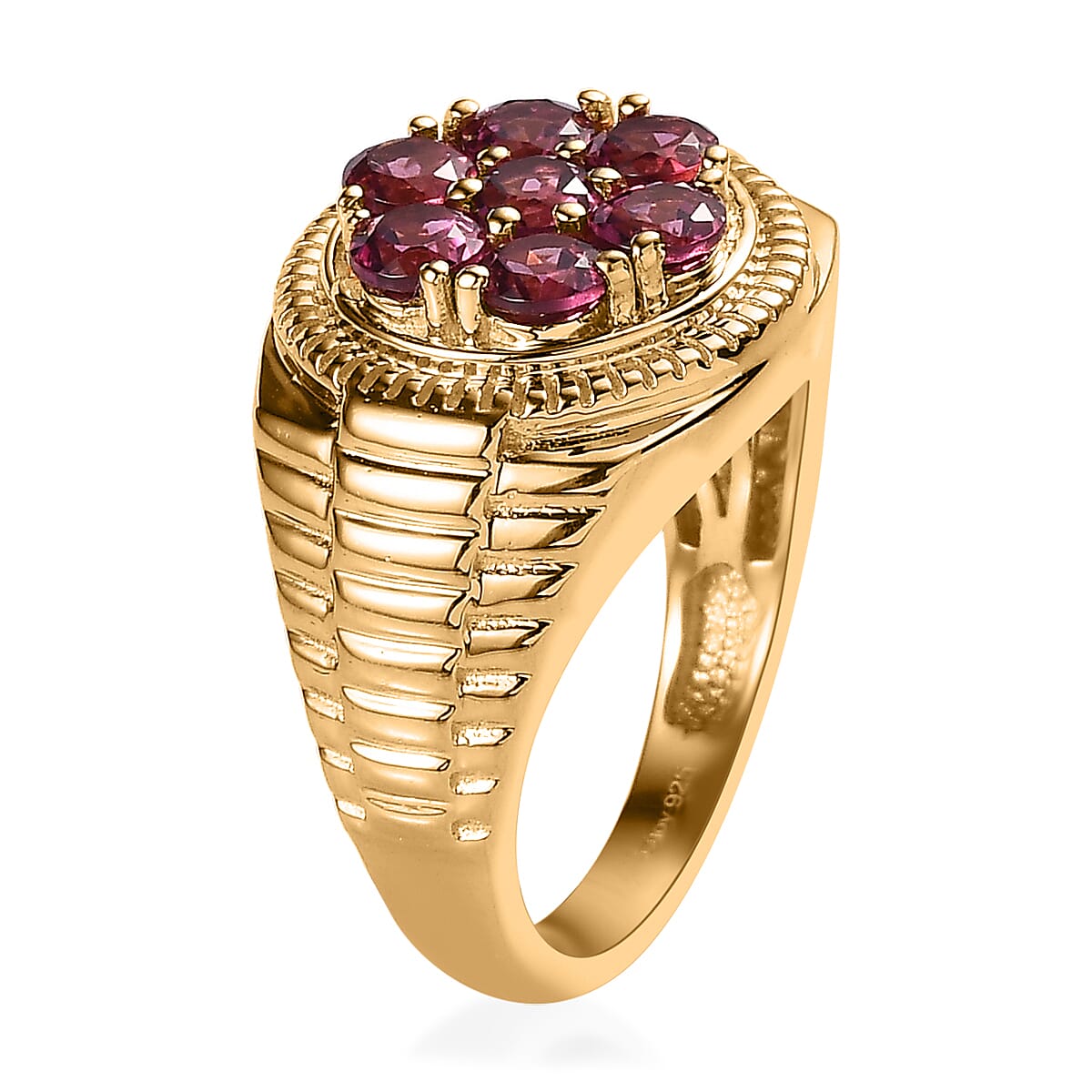 Tanzanian Rhodolite Garnet Men's Ring in Vermeil Yellow Gold Over Sterling Silver 2.30 ctw image number 3