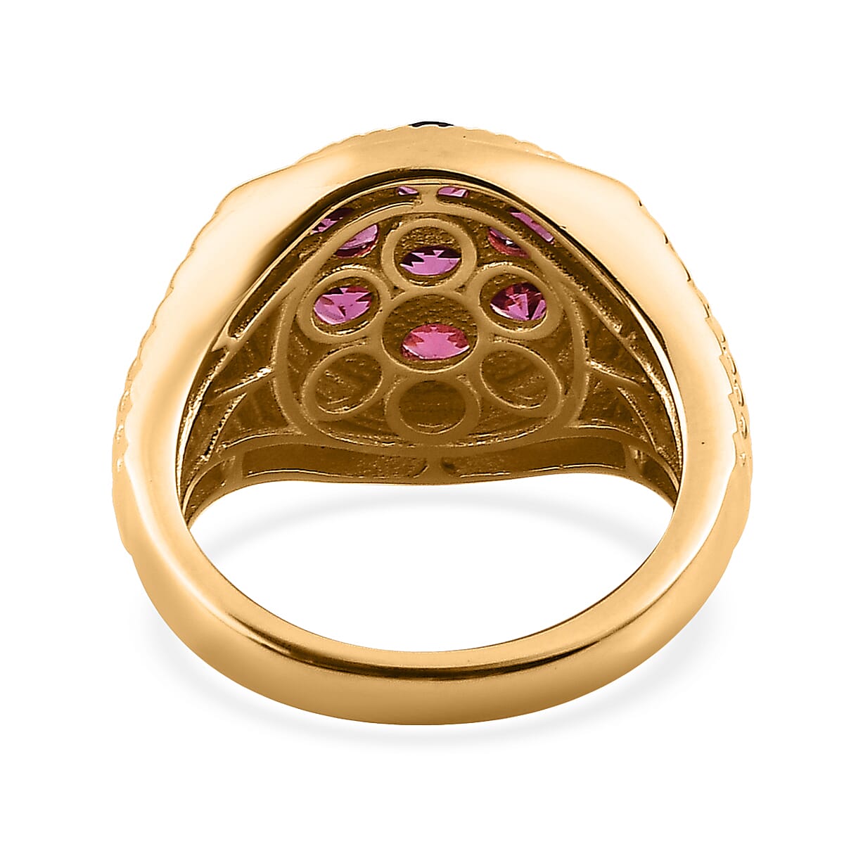 Tanzanian Rhodolite Garnet Men's Ring in Vermeil Yellow Gold Over Sterling Silver 2.30 ctw image number 4