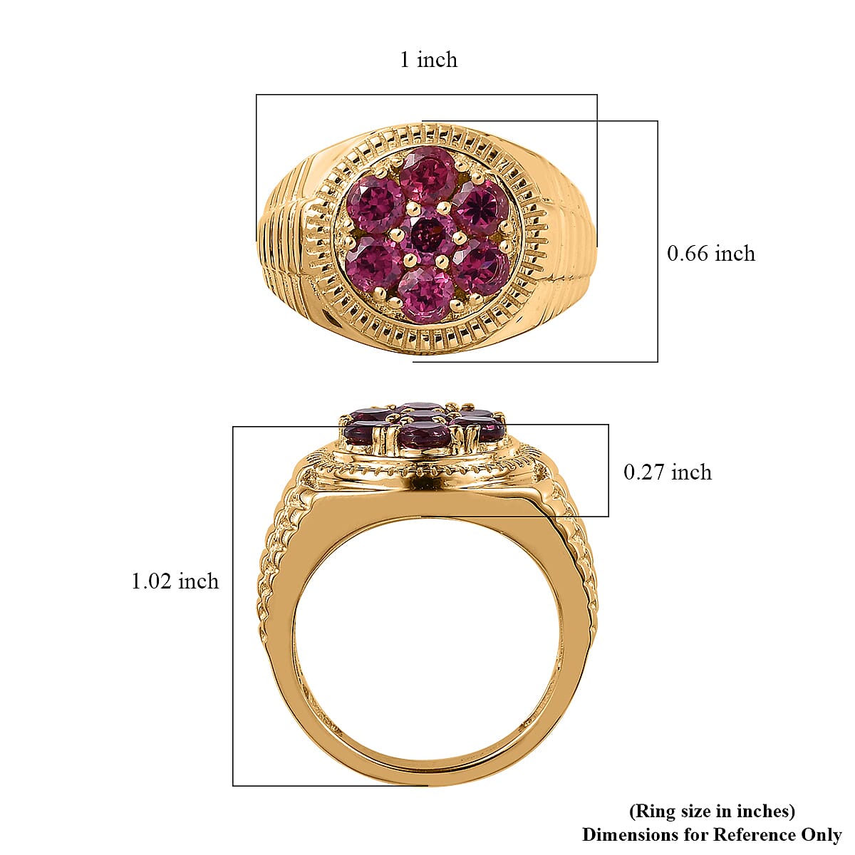Tanzanian Rhodolite Garnet Men's Ring in Vermeil Yellow Gold Over Sterling Silver 2.30 ctw image number 5