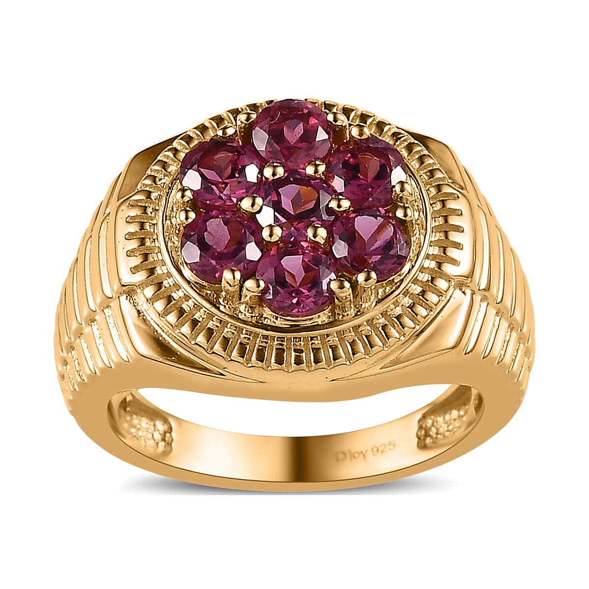 Tanzanian Rhodolite Garnet Men's Ring in Vermeil Yellow Gold Over Sterling Silver (Size 9.0) 2.30 ctw