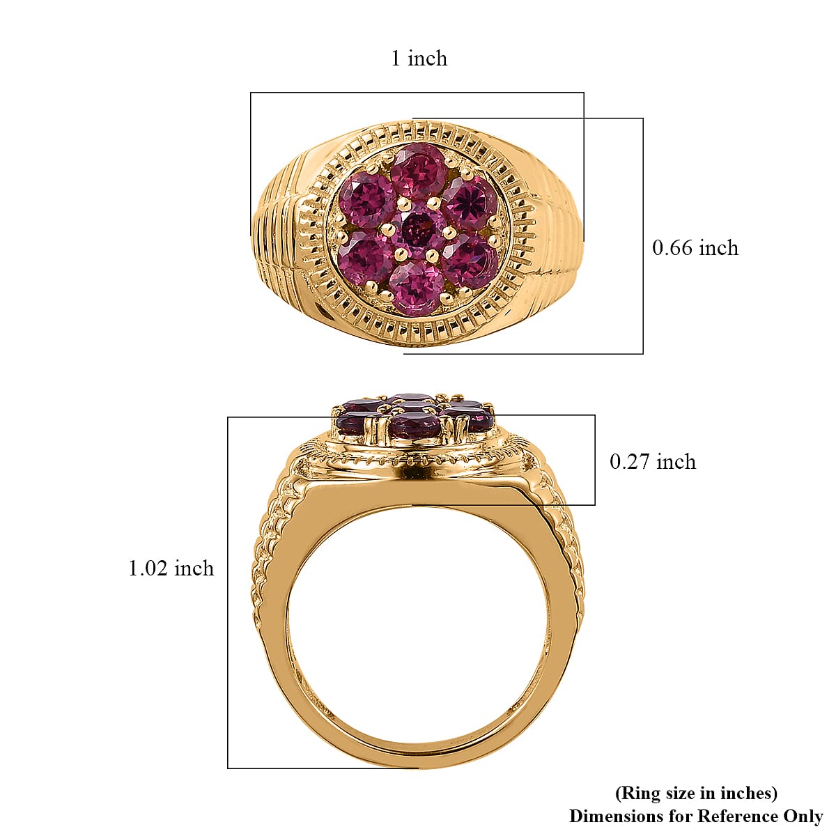 Tanzanian Rhodolite Garnet Men's Ring in Vermeil Yellow Gold Over Sterling Silver (Size 9.0) 2.30 ctw