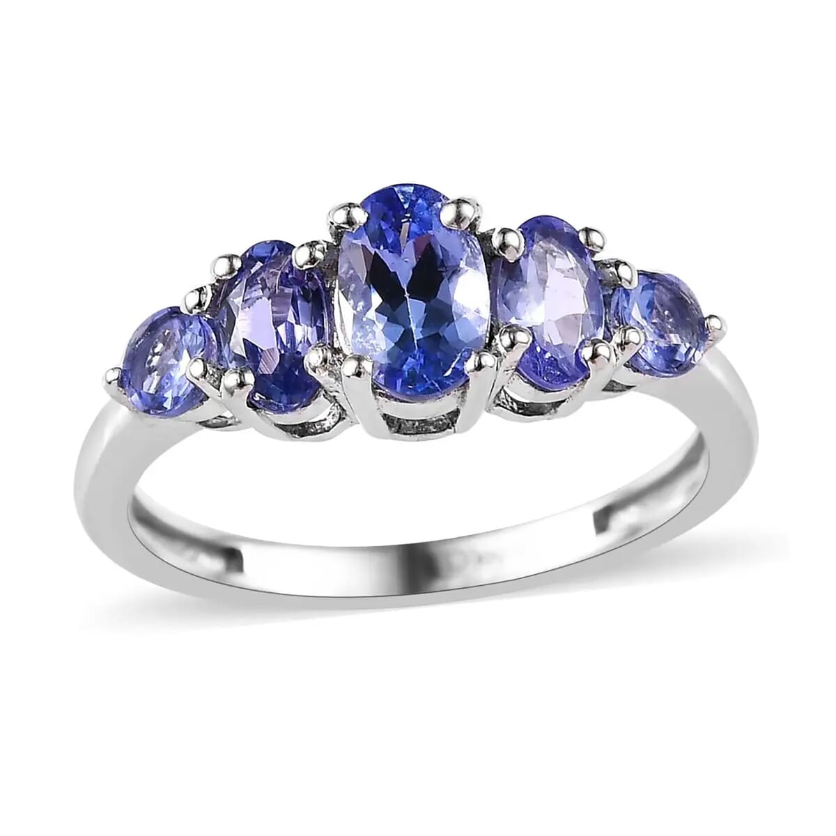 Tanzanite 5 Stone Ring in Platinum Over Sterling Silver (Size 10.0) 1.10 ctw image number 0