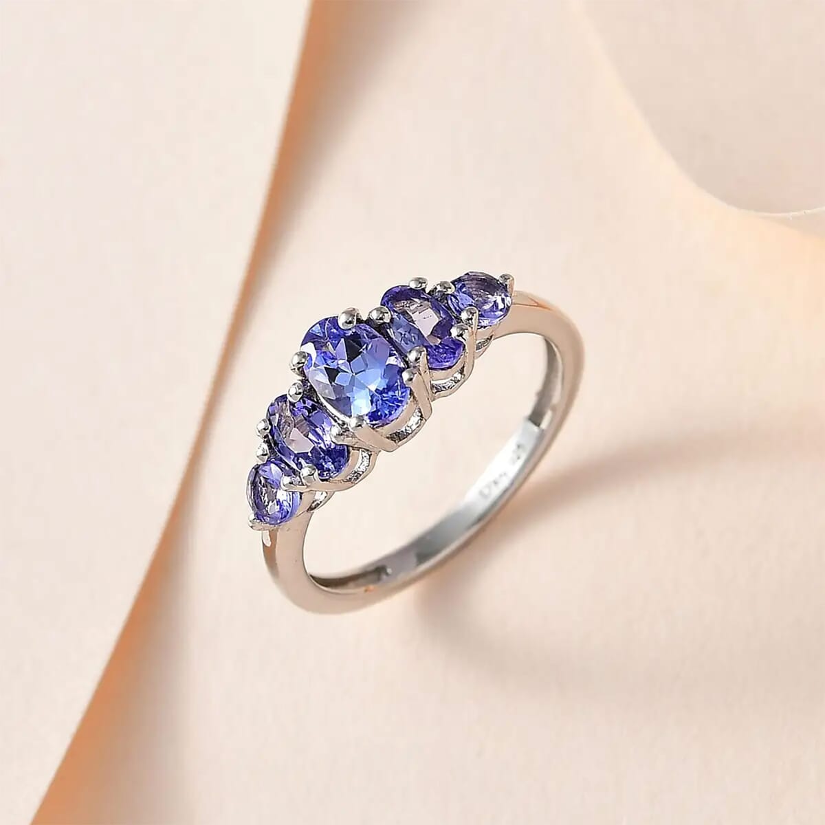 Tanzanite 5 Stone Ring in Platinum Over Sterling Silver (Size 10.0) 1.10 ctw image number 1
