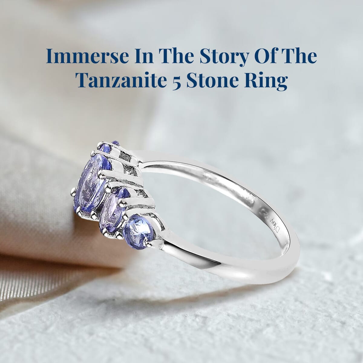 Tanzanite 5 Stone Ring in Platinum Over Sterling Silver (Size 10.0) 1.10 ctw image number 2