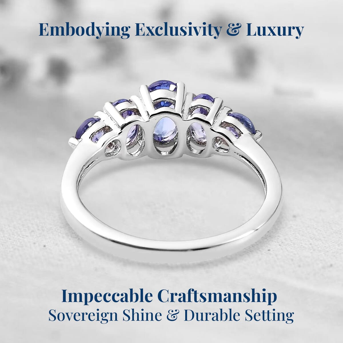 Tanzanite 5 Stone Ring in Platinum Over Sterling Silver (Size 10.0) 1.10 ctw image number 3