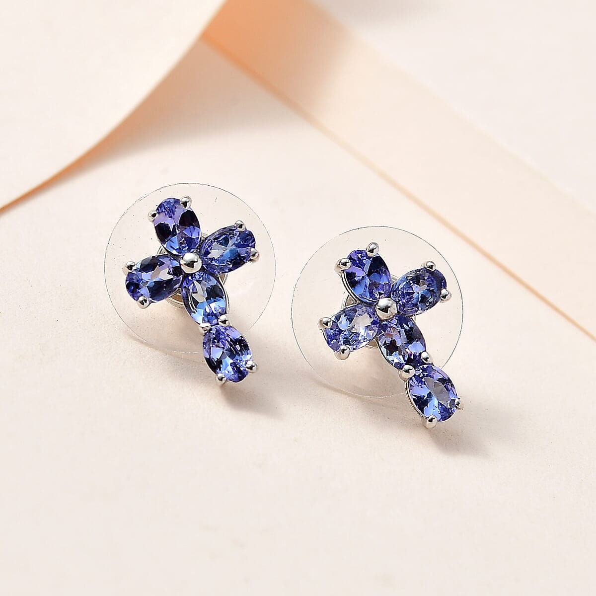 Tanzanite Cross Earrings in Platinum Over Sterling Silver 1.75 ctw image number 1