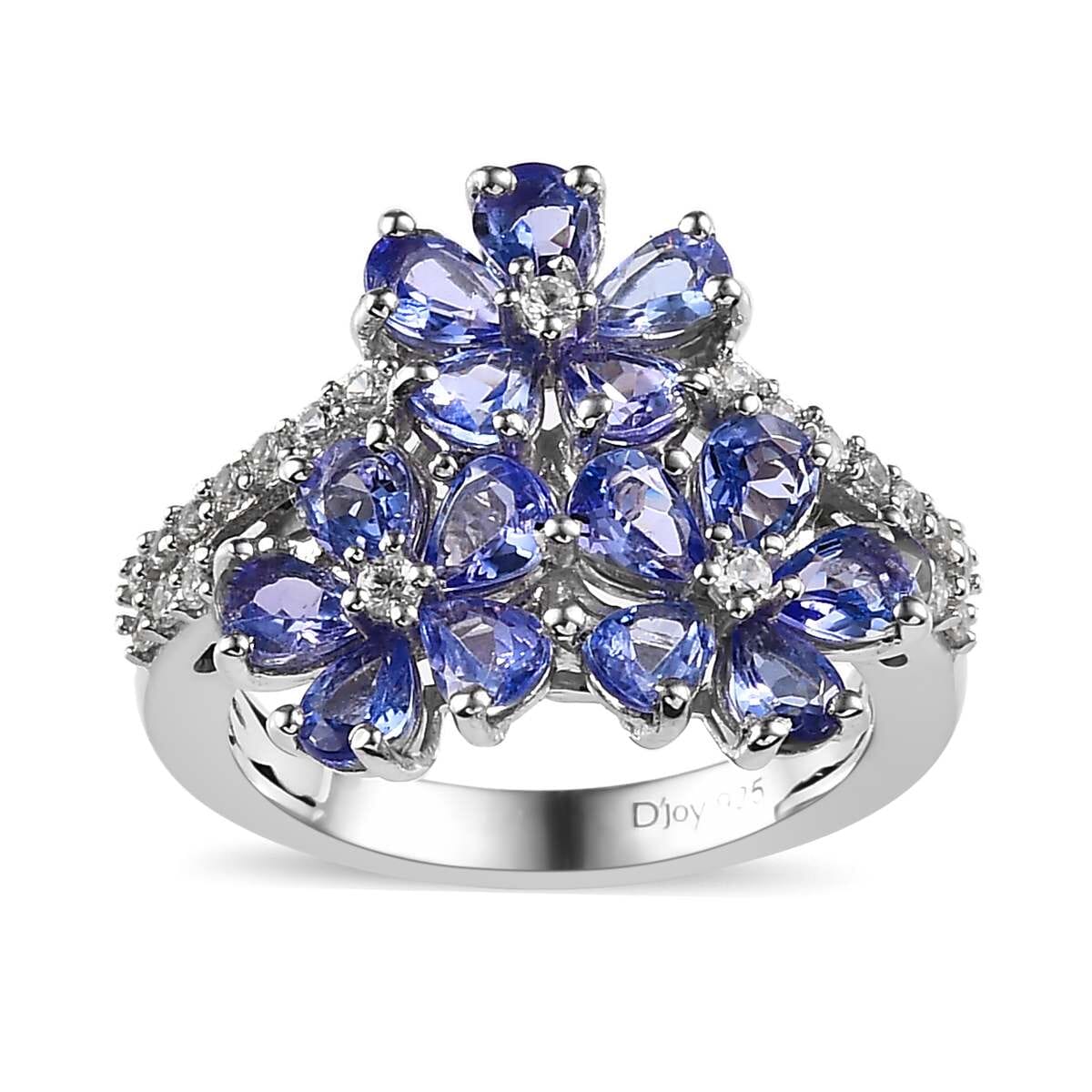 Tanzanite and White Zircon Floral Ring in Platinum Over Sterling Silver 2.35 ctw image number 0