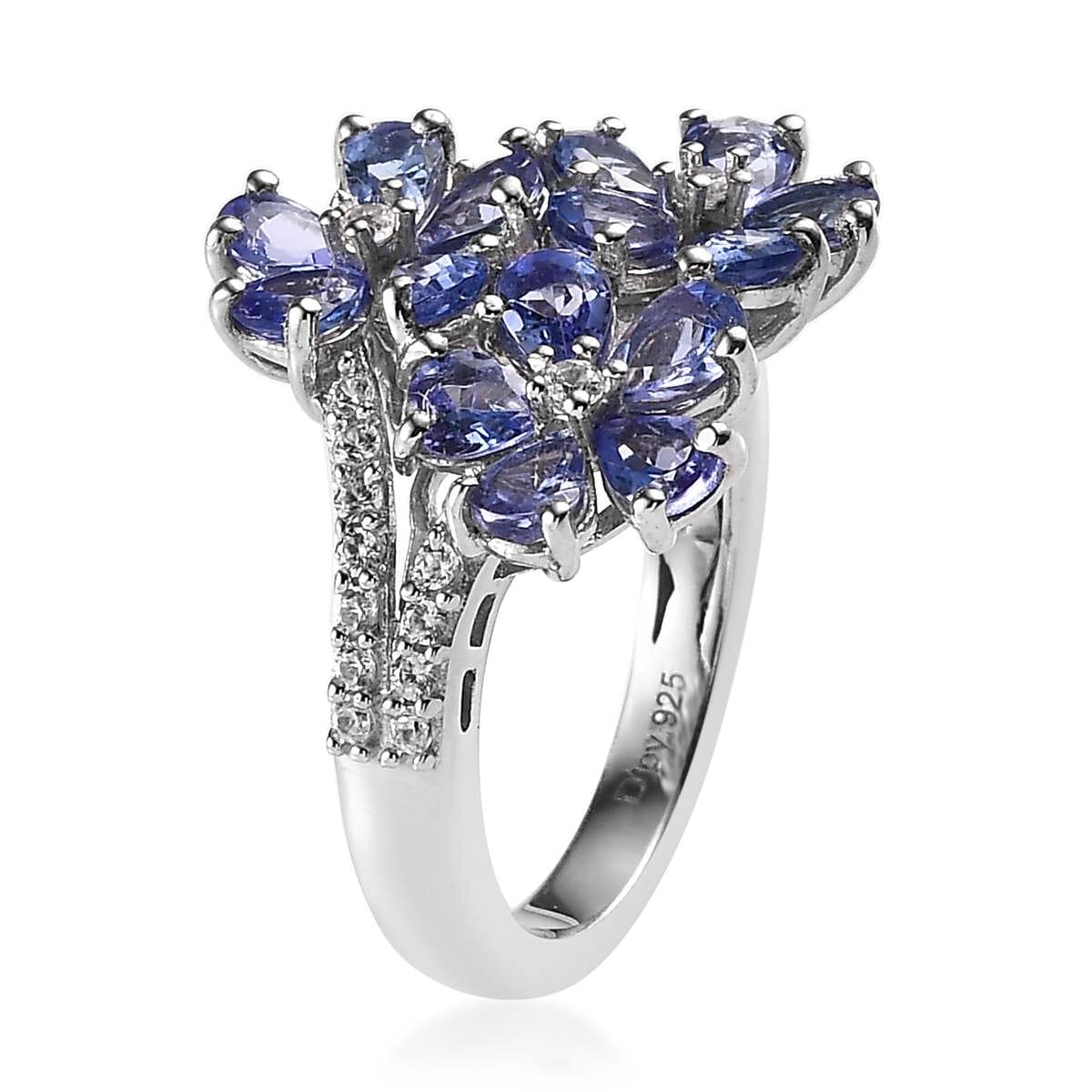 Tanzanite and White Zircon Floral Ring in Platinum Over Sterling Silver 2.35 ctw image number 3