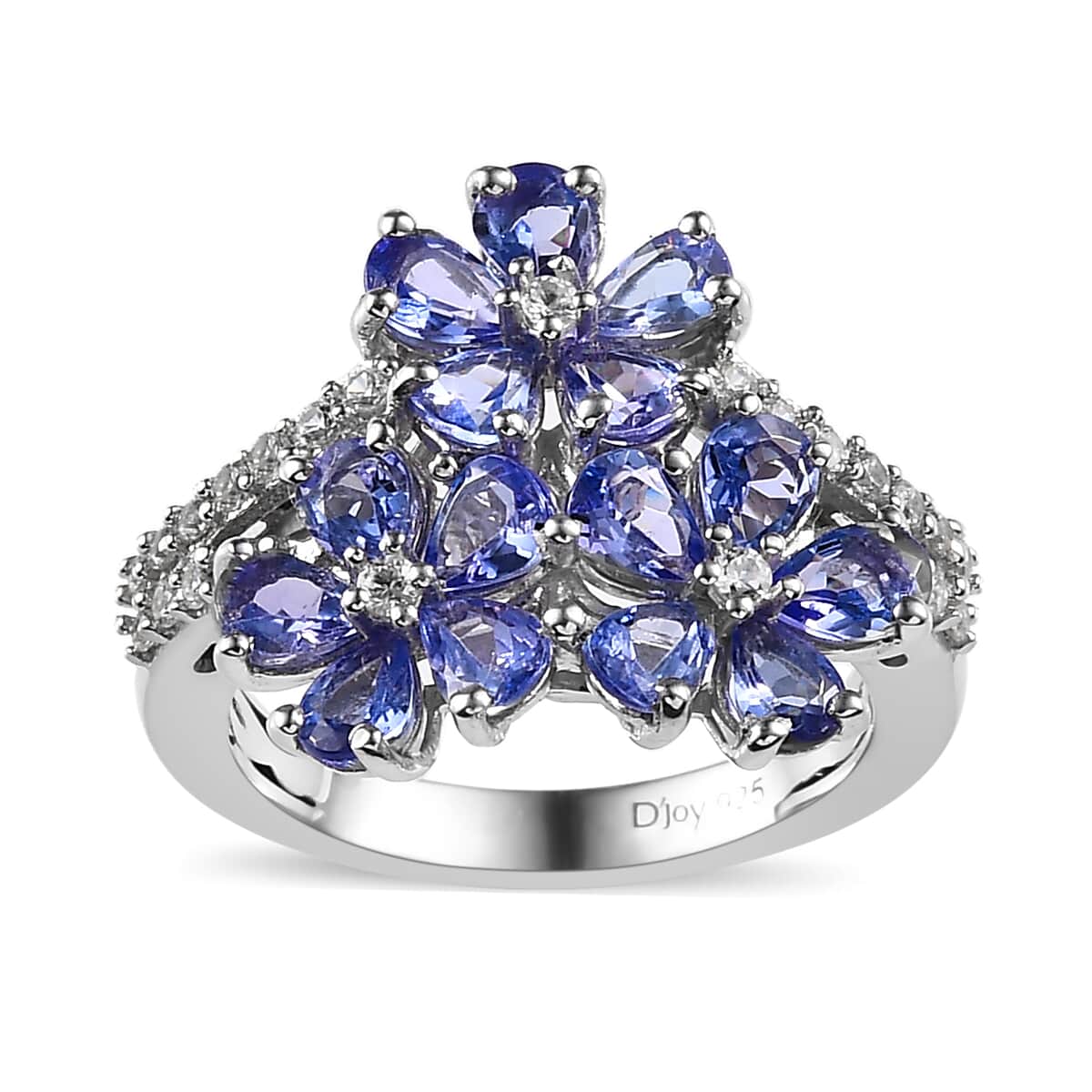 Tanzanite and White Zircon Floral Ring in Platinum Over Sterling Silver (Size 9.0) 2.35 ctw image number 0