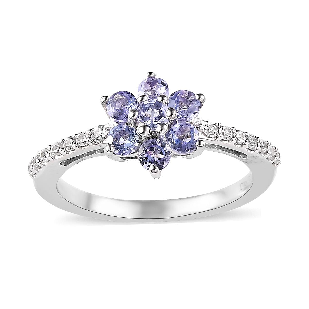Tanzanite and White Zircon Ring in Platinum Over Sterling Silver 0.70 ctw image number 0