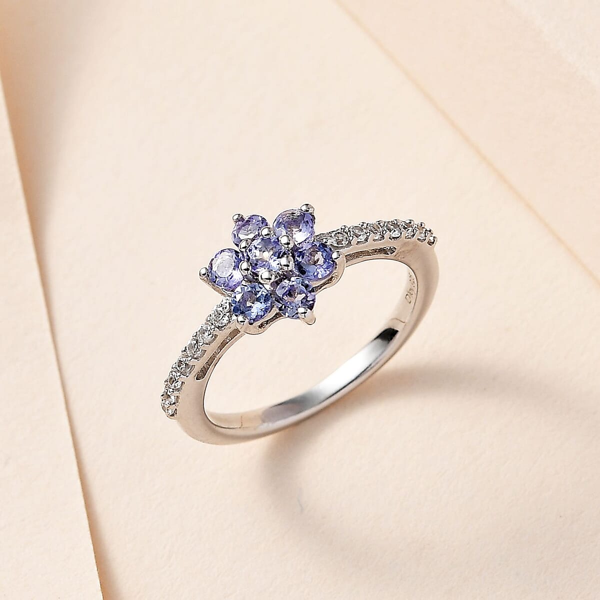 Tanzanite and White Zircon Ring in Platinum Over Sterling Silver 0.70 ctw image number 1