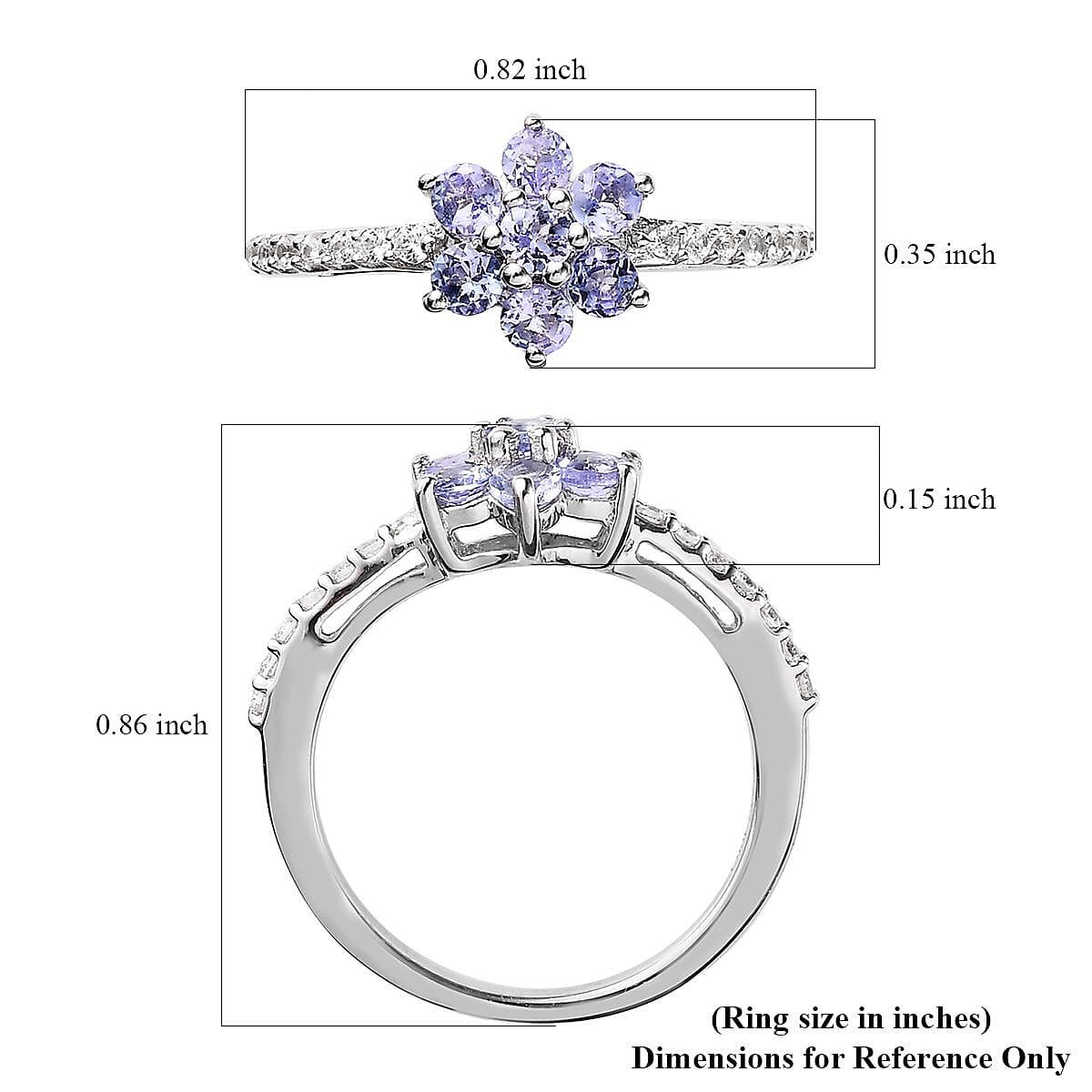 Tanzanite and White Zircon Ring in Platinum Over Sterling Silver 0.70 ctw image number 5